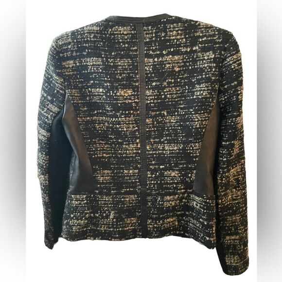 REBECCA TAYLOR PEBBLED TWEED BLACK N GREY JACKET WITH FAUX LEATHER ACCENTS, SZ4 - Picture 12 of 14